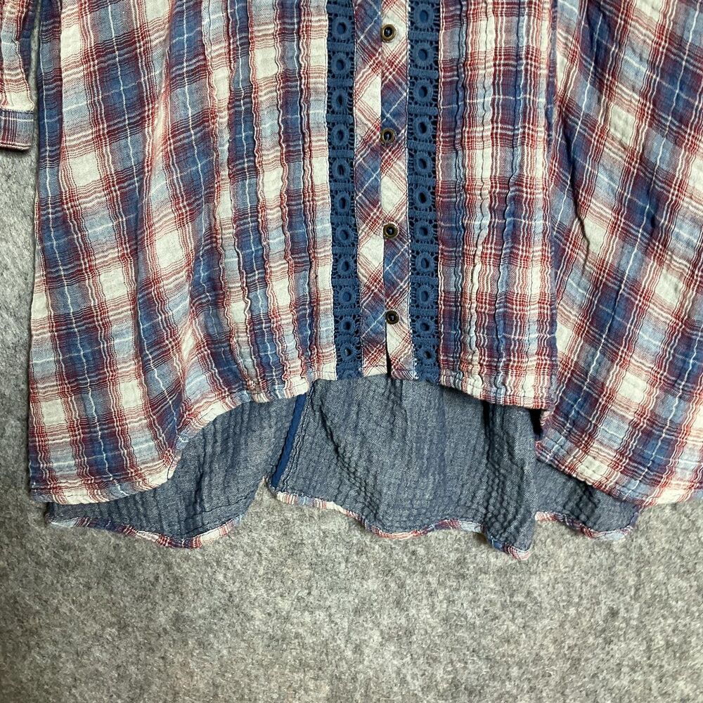 Holding Horses Dress Womens XS Red Blue Plaid Boho Eyelet Trim Anthropologie - Picture 4 of 14